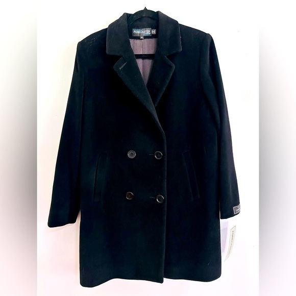 forecaster of boston Jackets & Blazers - Forecaster of Boston Women Sz 10 Fine Lambswool Black Pea Coat Quiet Luxury